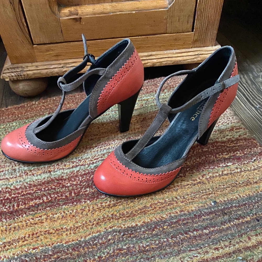 Vintage Style Red T-strap Heels Size 39 EU